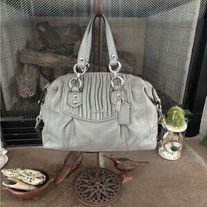 Vintage 2012 pre-loved Coach Ashley, light gray with pink lining.